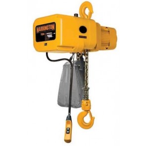 2 ton Harrington NER Electric Chain Hoist 15 ft. of Lift @ 28 fpm w/ Chain Container